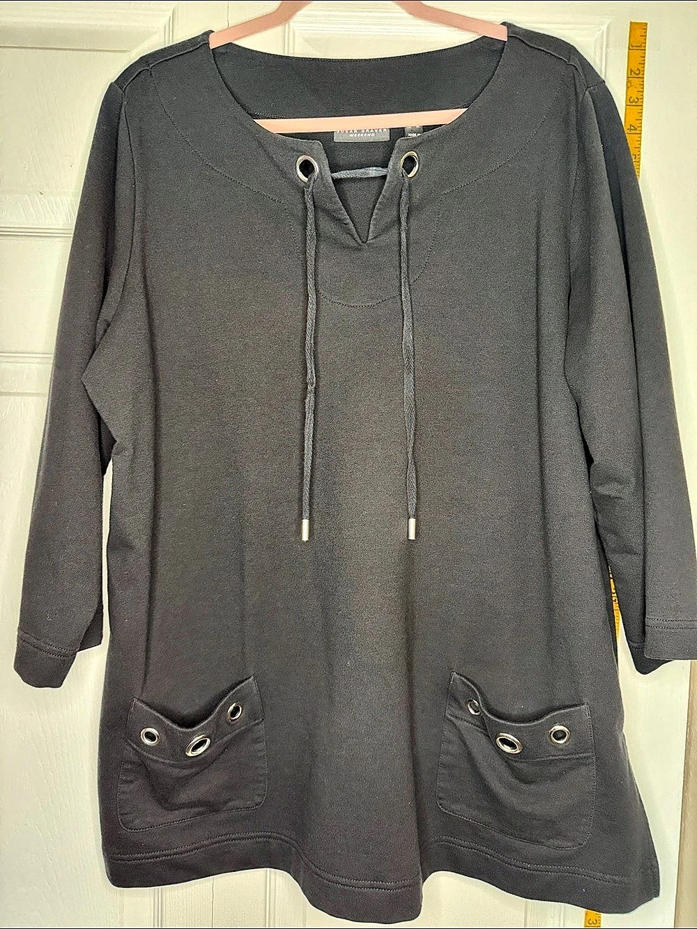 Susan Graver Charcoal Drawstring Pocket Tunic